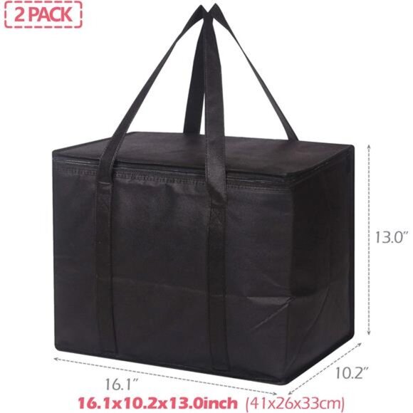 Set of 2 Large Insulated Reusable Grocery Bags with Sturdy Zipper and Handles - Picture 2 of 8